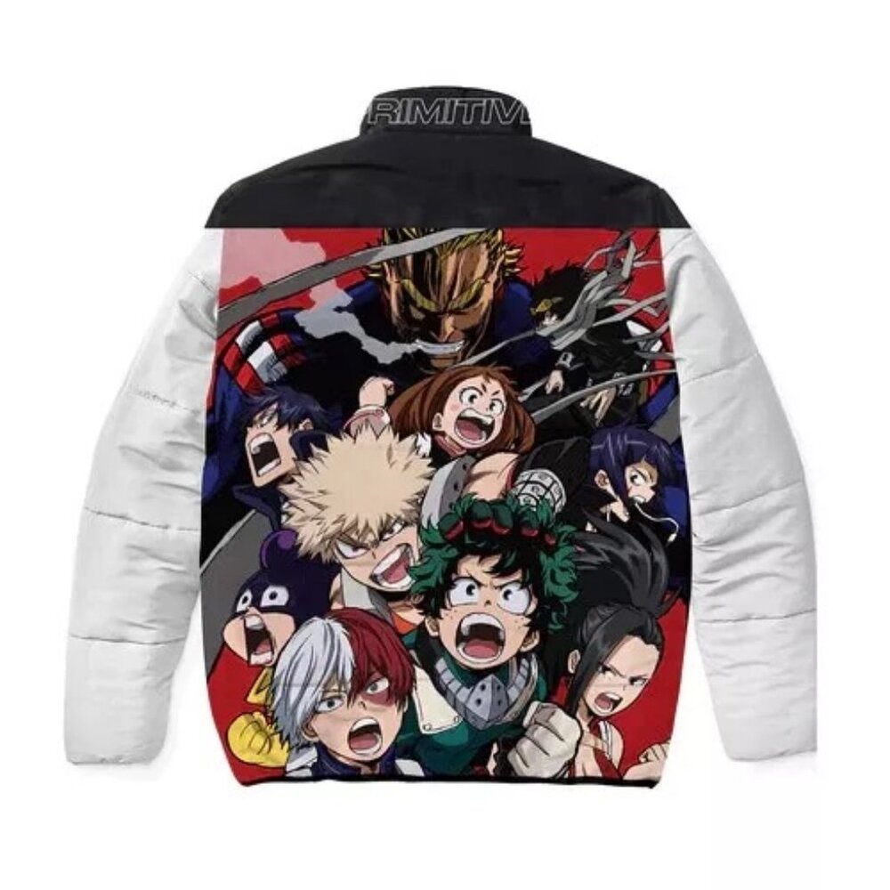 Primitive Apparel X My Hero Academia Mens White Puffer Jacket New